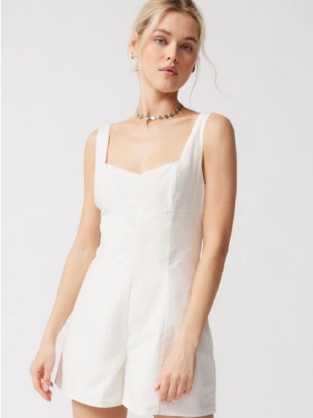 Urban Outfitters White Sleeveless Romper with Square Neck